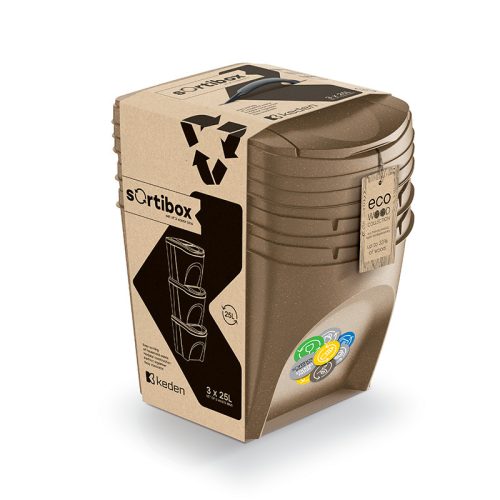 Sortibox ECO Wood 3 Darabos Szelektív Hulladékgyűjtő Rendszer 3x25l Natúr-Eco