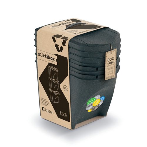 Sortibox ECO Wood 3 Darabos Szelektív Hulladékgyűjtő Rendszer 3x25l Antracit