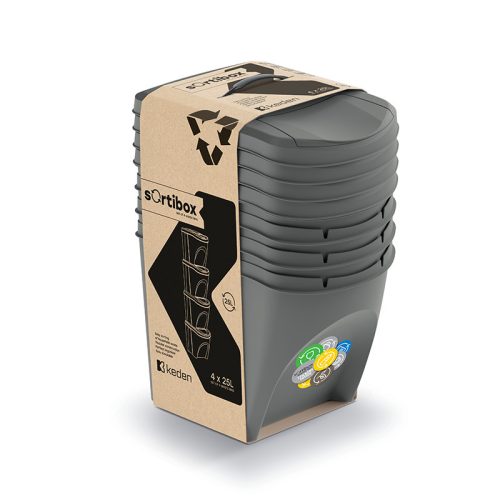 Sortibox 4 Darabos Szelektív Hulladékgyűjtő Rendszer Szett 4x25l Kőszürke