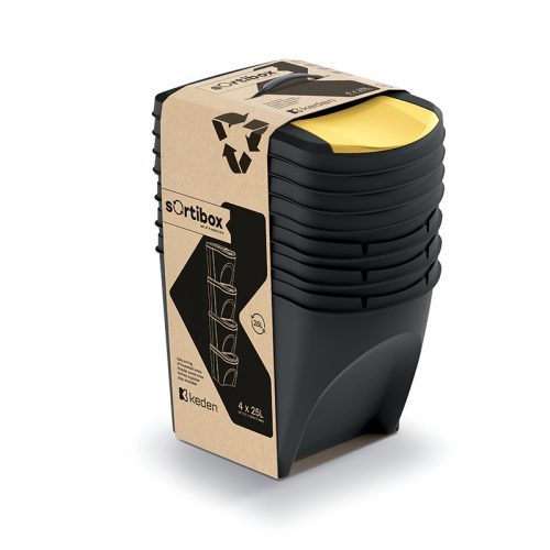 Sortibox 4 Darabos Szelektív Hulladékgyűjtő Rendszer Szett 4x25l Fekete