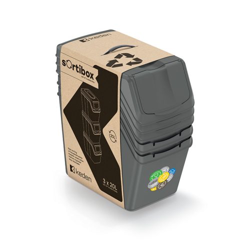 Sortibox 3 Darabos Szelektív Hulladékgyűjtő Rendszer Szett 3x20l Kőszürke