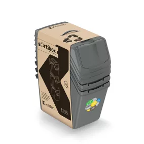   Sortibox 3 Darabos Szelektív Hulladékgyűjtő Rendszer Szett Döntött 3x25l Szürke