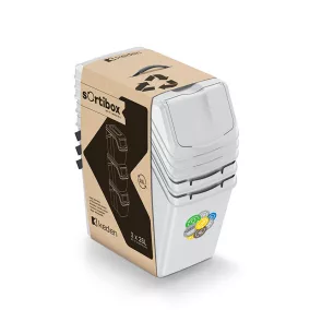   Sortibox 3 Darabos Szelektív Hulladékgyűjtő Rendszer Szett Döntött 3x25l Kőszürke