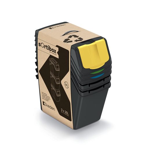 Sortibox 3 Darabos Szelektív Hulladékgyűjtő Rendszer Szett Döntött 3x25l Fekete