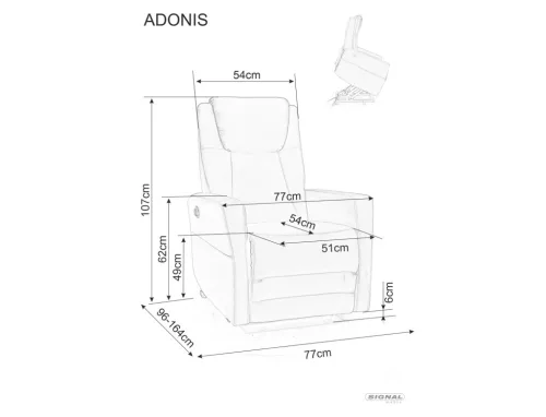 Adonis Elektromos Relax Szürke Szövet Felállást Segítő Fotel USB Töltővel