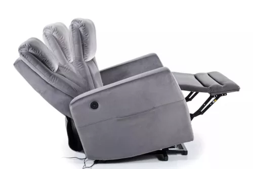 Adonis Elektromos Bársony Relax Fotel Szürke USB-töltővel