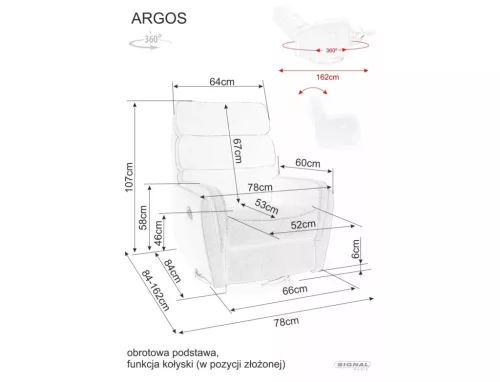 Argos Velvet Relax Fotel Bársony Szürke Forgatható