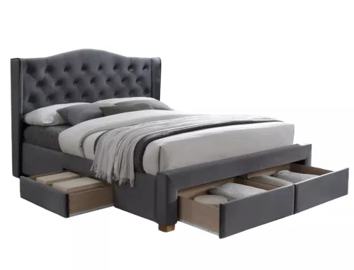 Aspen Velvet II Luxus Bársony Franciaágy Szürke 4 Fiókos
