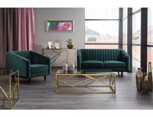 Asprey Elegance Kétszemélyes Bársony Kanapé Zöld Bordázott