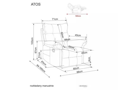 Atos Raven Manuális Kihajtható Relax Fotel Cappuccino