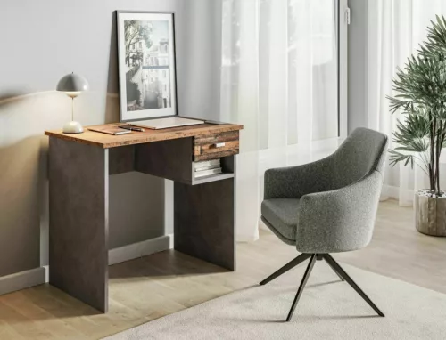 B-011 Modern Íróasztal Laminált Ófa-Szürke Fiókos