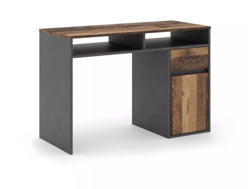B-012 Modern Laminált Íróasztal Old Wood Sötétszürke Tárolórekeszekkel
