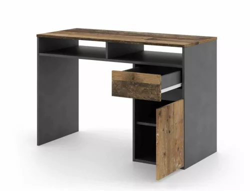 B-012 Modern Laminált Íróasztal Old Wood Sötétszürke Tárolórekeszekkel