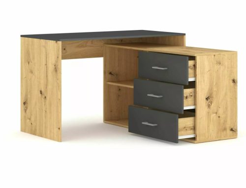 Modern B-013 Sarok Íróasztal Laminált Artisan Tölgy Antracit Fiókokkal
