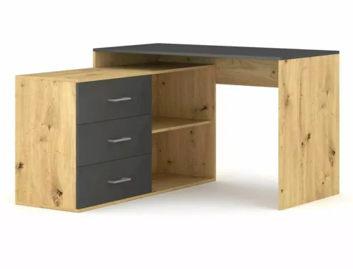 Modern B-013 Sarok Íróasztal Laminált Artisan Tölgy Antracit Fiókokkal