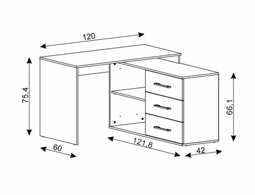 Modern B-013 Sarok Íróasztal Laminált Artisan Tölgy Antracit Fiókokkal