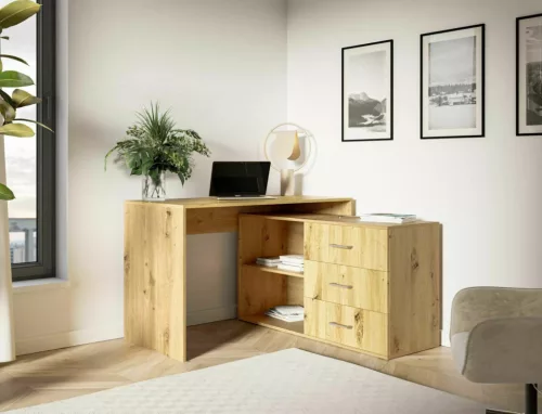 Modern Artisan Sarok Íróasztal Laminált Tölgy Fiókos