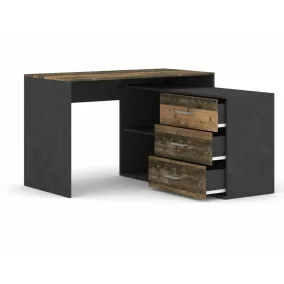   Modern B-013 Sarok Íróasztal Laminált Old Wood Sötétszürke Fiókos