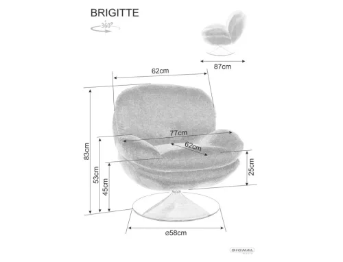 Brigitte Króm Forgó Fotel Brego Szövet Sötétszürke
