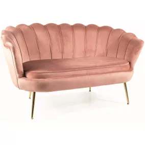   Camellia Elegance Kétszemélyes Bársony Kanapé Antik Rózsaszín Arany Lábakkal