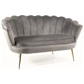   Camellia Elegance Kétszemélyes Bársony Kanapé Szürke Arany Lábakkal