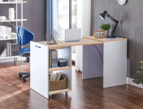Duo Kihúzható Íróasztal Laminált Tölgy-Fehér