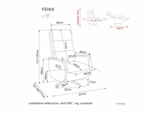 Fenix Raven elektromos relax fotel Raven szövet cappuccino 360° forgatható