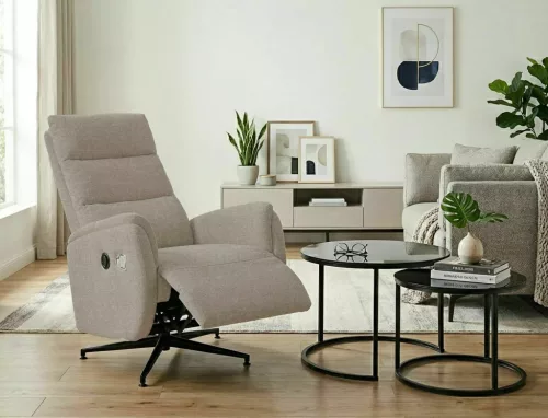 Fenix Raven Elektromos Relax Fotel Raven Szövet Sötét Bézs 360° Forgatható