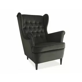 Harry Velvet Füles Fotel Bársony Fekete Elegáns