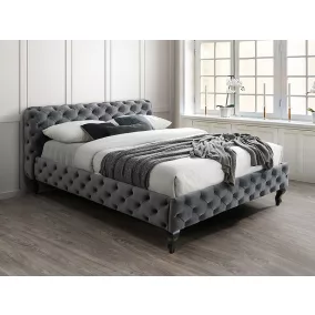 Herrera Velvet Chesterfield Szürke Bársony Franciaágy