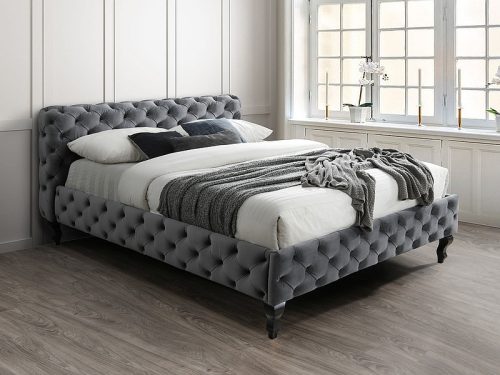 Herrera Velvet Chesterfield Szürke Bársony Franciaágy