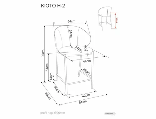 Kioto H-2 Bárszék Textil Világos Bézs Diófa Színű Fém Vázzal