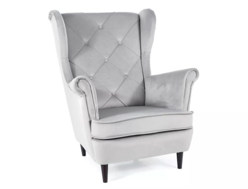 Lady Velvet Luxus Füles Fotel Világosszürke Bársony Wenge