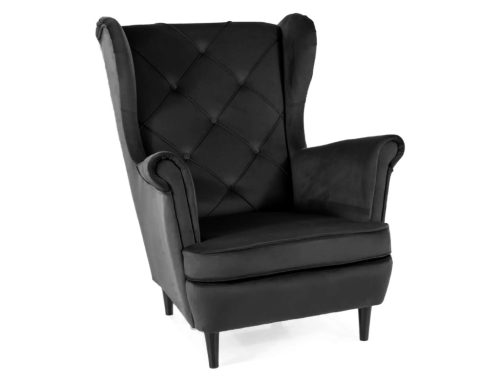 Lady Velvet Elegáns Füles Fotel Bársony Fekete Steppelt