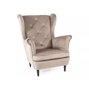 Lady Velvet Elegáns Füles Fotel Bársony Bézs Steppelt
