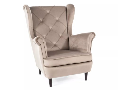 Lady Velvet Elegáns Füles Fotel Bársony Bézs Steppelt