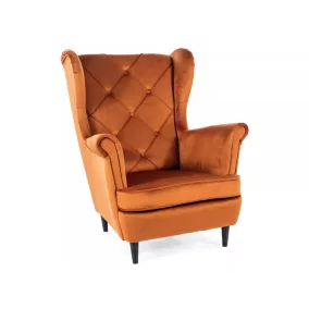   Lady Velvet Fahéjbarna Bársony Füles Fotel Wenge Lábakkal