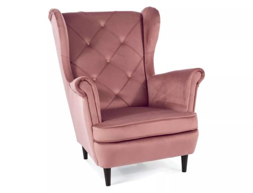 Lady Velvet Antik Rózsaszín Bársony Füles Fotel