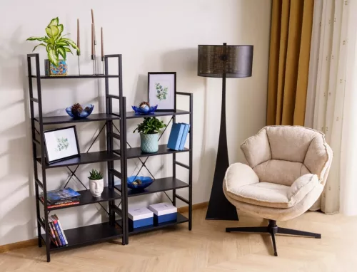 Loft R4 Ipari Fekete Fém Polcos Állvány