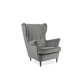 Lord Velvet Füles Fotel Bársony Szürke Elegáns
