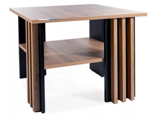 Marina Modern Négyzetes Dohányzóasztal Laminált Artisan Tölgy Fekete Dupla Polcos