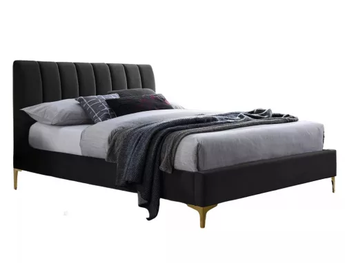 Mirage Velvet Fekete Bársony Franciaágy Arany Lábakkal