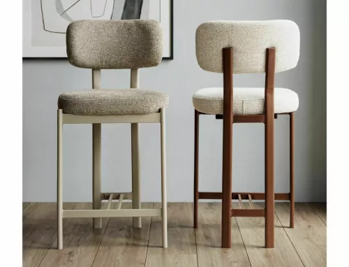 Misaki H-2 bárszék kárpitozott világos bézs textil diófa színű fém vázzal