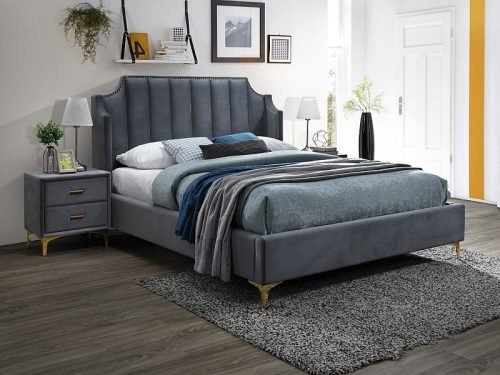 Monako Velvet Luxus Bársony Franciaágy Szürke Arany Lábakkal
