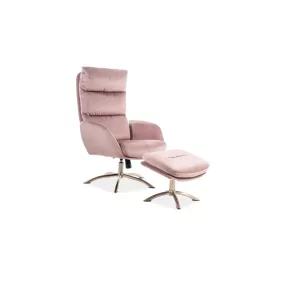   Monroe Velvet Luxus Pihenőfotel Lábtartóval Antik Rózsaszín Bársony TILT Mechanizmussal