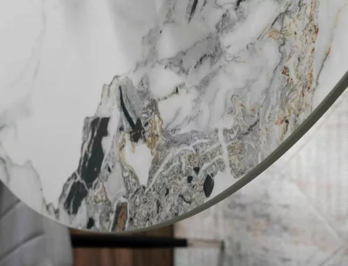 Murano Luxus Kerek Kerámia Étkezőasztal Márvány Fehér Króm Modern