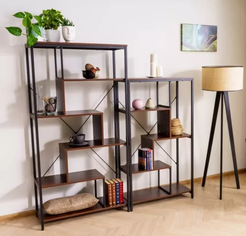 Net Ipari Polcos Állvány Sötét Dió Fekete Fém Vázzal