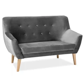  Nordic Elegance Kétszemélyes Bársony Kanapé Szürke Bükkfa Lábakkal