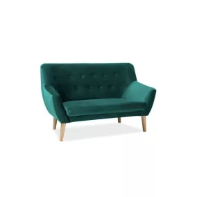   Nordic Elegance Kétszemélyes Bársony Kanapé Zöld Bükkfa Lábakkal