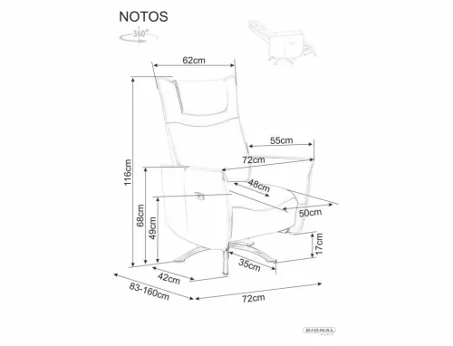Notos Elektromos Műbőr Relax Fotel Szürke USB-csatlakozóval
